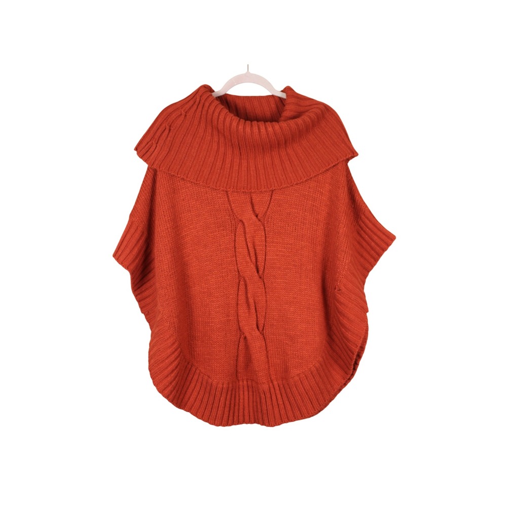 NWT Cabincore Indie Fall Orange Chunky Cable Knit Funnel Neck Poncho Sweater S